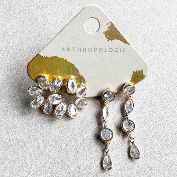 Anthropologie Jewelry - Anthropologie Crystal Rhinestone Earrings, 2 Pair Set